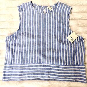 *NWT* ANA Linen Blend Blue & White Striped Sleeveless Top. Sz. XL